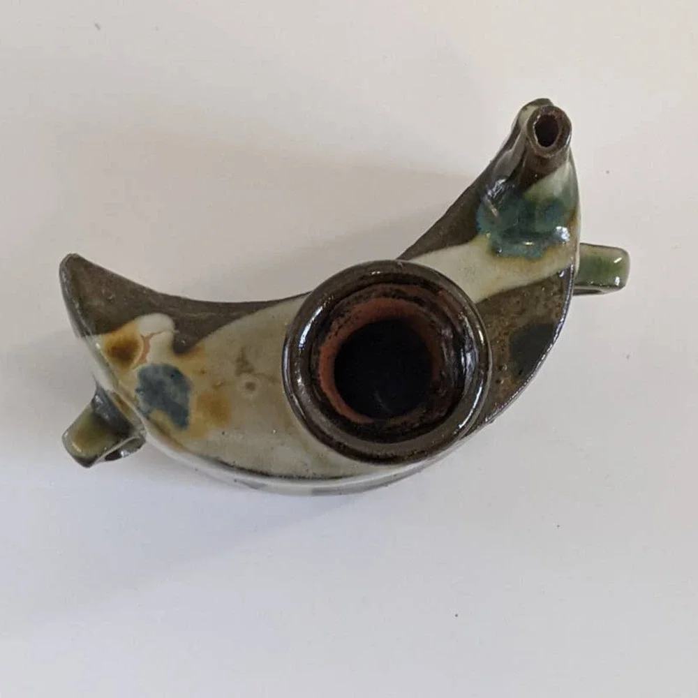 Vintage Japanese Dachibin Sake Flask Mid Century Okinawan Folk Pottery Awamori